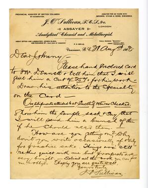 Letter to Vance, from J.O. Sullivan: [19--]