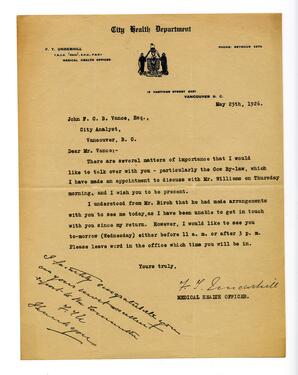 Letter to Vance, from F.T. Underhill: 25-May-26