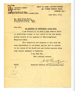 Telegram to Vance, from Navy & Army Canteen Board: 14-Jun-18