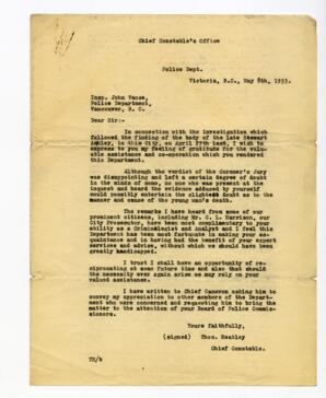 Letter to Vance, from Thomas Heatley: 08-May-33