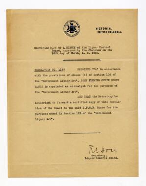 Certified extract of Minutes, Liquor Control Board: 10-Mar-25