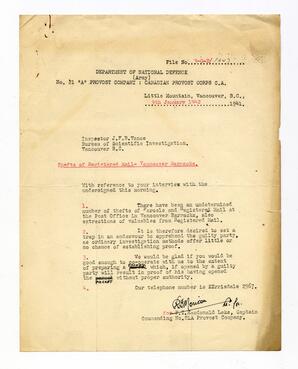 Letter to Vance from F.T. Macdonald Lake: 09-Jan-42
