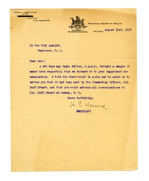 Letter to Vance, from H.E. Young: 31-Aug-16
