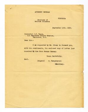 Letter to Vance, from C. Farquharson: 13-Sep-34