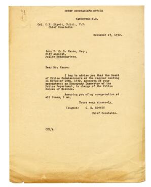 Letter to Vance, from C.E. Edgett: 17-Nov-32