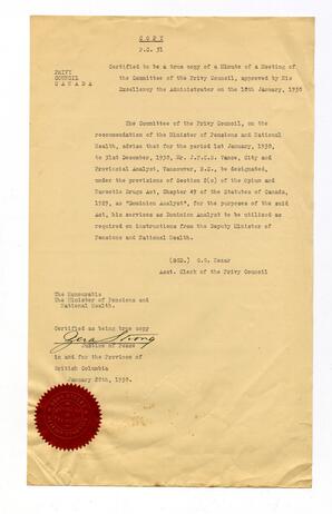 Certified copy of a Privy Council Committee Meeting Minutes: 10-Jan-30