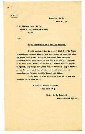 Letter to H.H. Stevens from F.T. Underhill: 04-Jun-12
