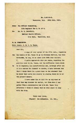 Letter to F.T. Underhill from McSpadden: 25-Jul-16