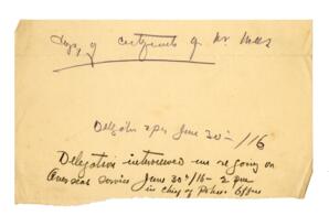 Note about delegation interview date: [1916]