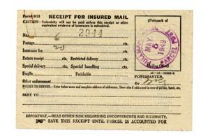 Receipt for Insured Mail no. 2944: 05-May-49