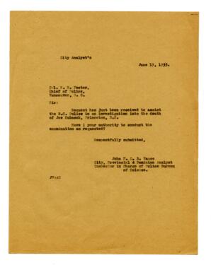 Letter from Vance to Col. W.W. Foster, Chief of Police, Vancouver: 19-Jun-35