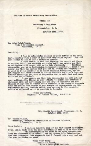 Letter from W. Graham Gillam, B.C. Veterinary Association to Vance: 25-Oct-26
