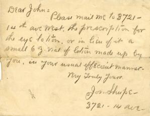 Note from J. Shupe to Vance: [19--]