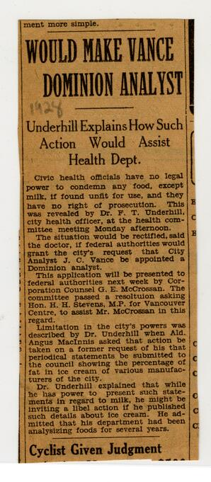 Newspaper article [unknown source]: 1928?