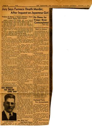 Vancouver Sun newspaper article: 07-Jan-39