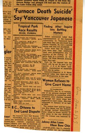Vancouver Sun newspaper article: 03-Jan-39