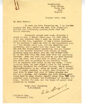 Letter to Vance from C.W. Simpson.: 23-Oct-34