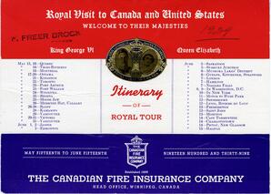 Itinerary of Royal Visit: 15-May-39