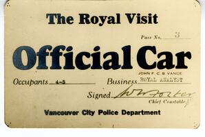 VPD Royal Visit Official Car card: 22-Apr-39