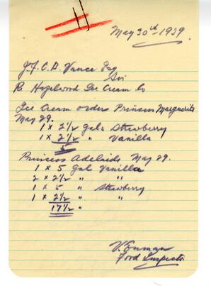 Inspection letter to Vance from V. Enman, Food Inspector, Health Department: 30-May-39