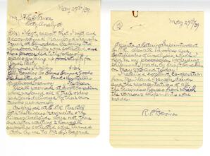 Inspection letter to Vance from R.P. Devine, Food Inspector, Health Department: 29-May-39