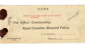 RCMP, Officer Commanding envelope: [1932]