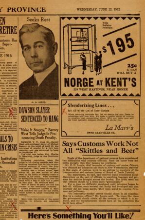 Vancouver Daily Province newspaper clipping: 22-Jun-32