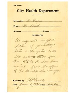 City Health Department memo: 11-Jun-32