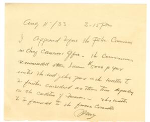 Note by Vance: 11-Aug-33