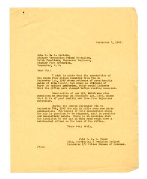 Letter to Col. W.D.S. Rorison, Second Battalion, Irish Fuseliers, Vancouver Regiment: 08-Sep-42