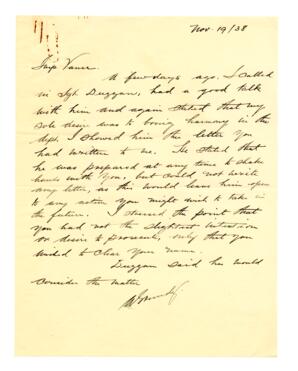 Letter to Vance from A. Grundy, Deputy Chief Constable: 19-Nov-38