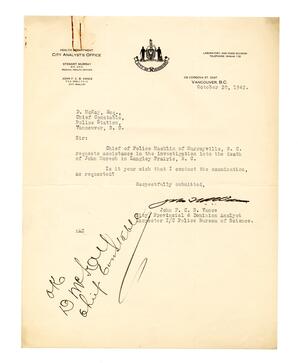 Letter to D. McKay, Chief Constable from Vance: 20-Oct-42