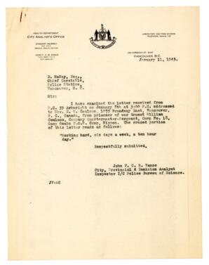 Letter to D. McKay, Chief Constable from Vance: 11-Jan-45