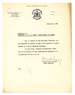 Memo to Vance from D. McKay, Chief Constable: 03-Feb-42
