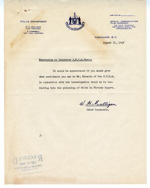 Memo to Vance from W.H. Mulligan: 31-Aug-48