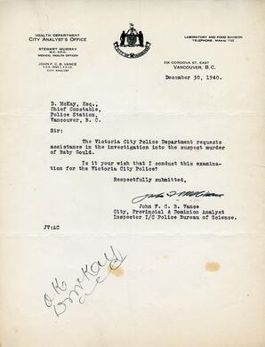 Letter to D. McKay, Chief Constable from Vance: 30-Dec-40