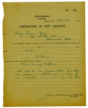 Certificate of City Analyst: 21-Feb-16