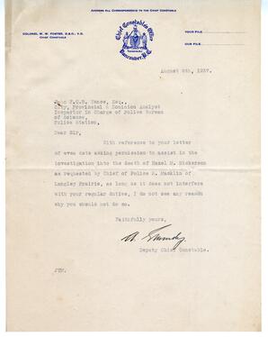 Letter to Vance from Grundy, Deputy Chief Constable: 06-Aug-37