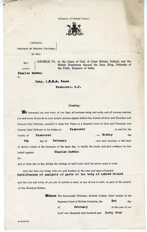 Subpoena: February 3, 1944.