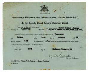 Summons to Witness to Give Evidence: 16-Feb-38