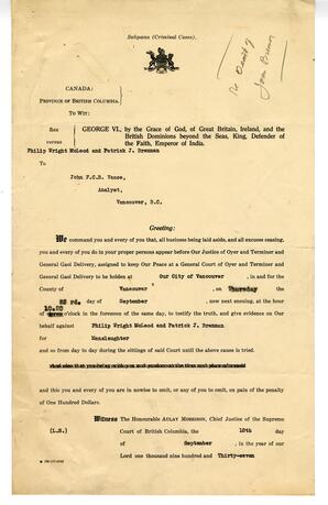 Subpoena: 10-Sep-37