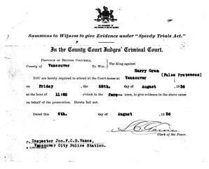 Summons to Witness to Give Evidence: 06-Aug-36