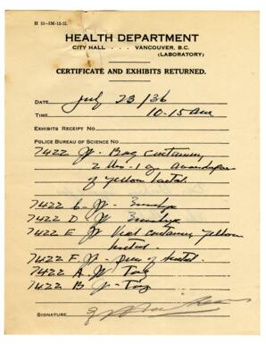 Certificate and Exhibits Returned - Health Department: 23-Jul-36