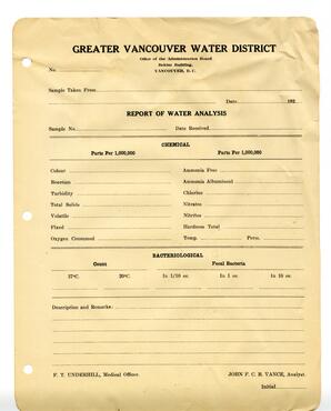 Water Analysis form: [192-]