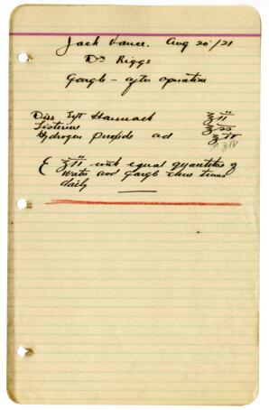 Prescription note: Post operation gargle: 20-Aug-21