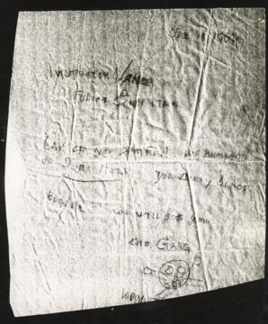 Photograph of threat letter: 10-Feb-34