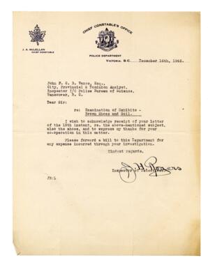 Letter to Vance from J.H. Rogers, Inspector of Detectives, Victoria: 16-Dec-42