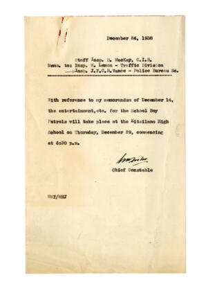 Memorandum to Vance from W.W. Foster, Chief Constable: 24-Dec-38