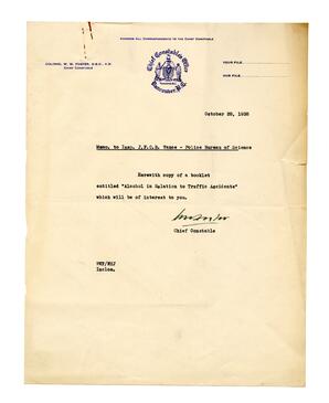 Memorandum to Vance from W.W. Foster, Chief Constable: 28-Oct-38