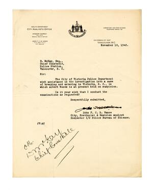 Letter to D. McKay, Chief Constable, Vancouver from Vance: 10-Nov-42